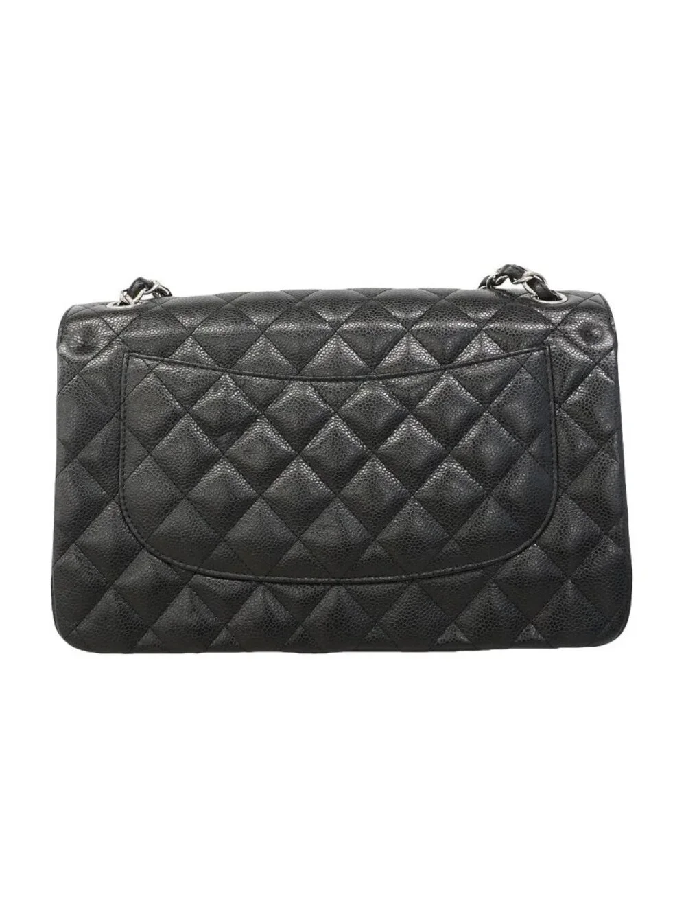 Chanel Shoulder Bag Maxi Quilted Caviar Leather Black Silver